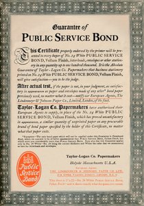 Garancia of Public Service Bond – Taylor-Logan Co. Papermakers hirdetés, 1919 alkotó: Unbekannt