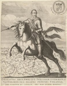 Gustavus Adolphus Pomeránia térképe előtt a háttérben, 1630 alkotó: Unbekannt