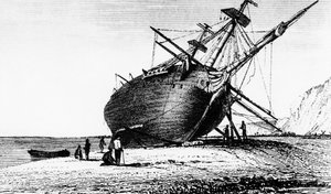 A HMS Beagle partra helyezése, Rio Santa Cruz, Patagónia, Dél-Amerika, 1834 1839 alkotó: Unbekannt
