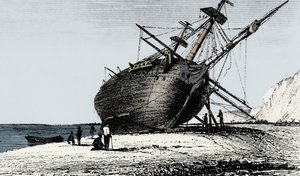 A HMS Beagle partra helyezése, Rio Santa Cruz, Patagónia, Dél-Amerika, 1834 1839 alkotó: Unbekannt