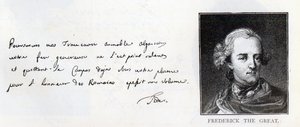 Nagy Frigyes, Poroszország királyának kézírása és aláírása (toll és tinta papíron) alkotó: Unbekannt