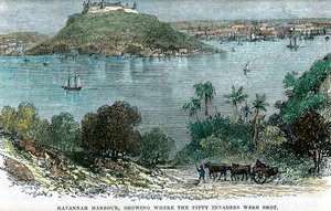 Havannah kikötője, amely megmutatja, hol lőtték le az ötven betolakodót, Kuba, 1880 alkotó: Unbekannt