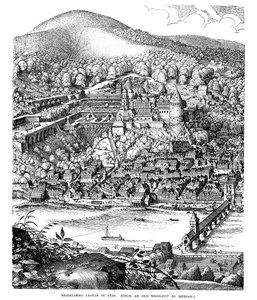 A Heidelbergi kastély és a város a Neckar folyón át, Németországban, 1620-ban alkotó: Unbekannt