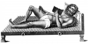 Pararum Soatuntre Perkasanund hindu filozófus vastüskékből álló ágyon fekve, 1811 alkotó: Unbekannt