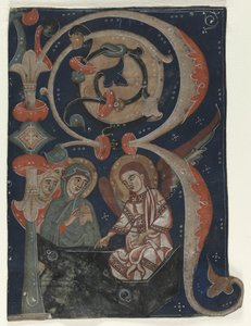 Historiated Initial R Kivágva egy Graduálból: The Three Marys at the Tomb, c. 1200-1230. alkotó: Unbekannt