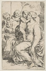 Szent Család Keresztelő Szent Jánossal, Cantarini utáni másolat, kb. 1640-1642 vagy utána. alkotó: Unbekannt