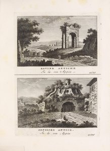 Illustrasjon hentet fra boken Ősi és modern nézetek Róma legérdekesebb városai av ukjent forfatter og utgitt av By Venanzio Monaldini, Stefano Piale in Piazza di Spagna (it, [kb. 1820]) alkotó: Unbekannt