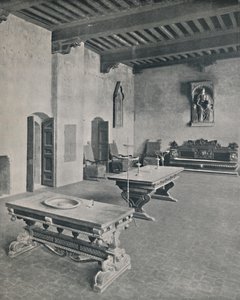 Belső Palazzo Davanzati, Firenze. Két 16. századi asztallal, 1928 alkotó: Unbekannt