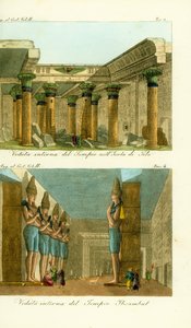 Ízisz templomának belseje Philae szigetén, Núbiában és II. Ramszesz Nagy Templomának belseje Abu Simbelben (Ibsambul), Núbia alkotó: Unbekannt