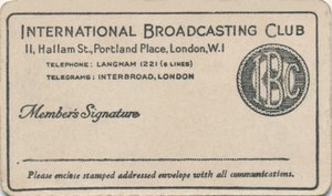International Broadcasting Club: tagsági kártya, 1930-as évek alkotó: Unbekannt