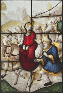 Jákob visszatér Kánaánba Ráchaellel és Leával Lábán üldözi, kb. 1525. alkotó: Unbekannt
