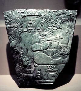 Jáde-tábla egy ülő maja királyt ábrázolva, 400-800 alkotó: Unbekannt