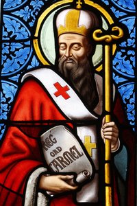 Szent Albert jeruzsálemi pátriárka ólomüveg a Pont L