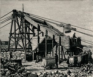 Kimberley gyémántbánya: készülék a gyémántföld kiemelésére, 1896 alkotó: Unbekannt