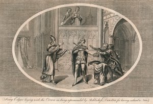 Edgar király letette a koronáját Dunstan érsek megrovása miatt, a 960-as évek 1793. alkotó: Unbekannt