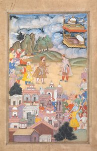 Sal király meglátogatja Kala Yavanát, Folio-t a Harivamsa Hari Krishna legendájából, K. 1590-95. alkotó: Unbekannt