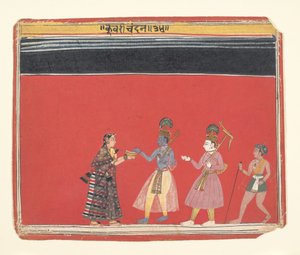 Krishna felajánlást fogad el a Púpos Nő Trivakra..., kb. 1650. alkotó: Unbekannt