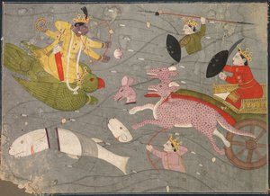 Krishna Fighting Vanasuras Sons: Jelenet Krishna Lila Aniruddha Usha szekciójából, kb. 1840. alkotó: Unbekannt