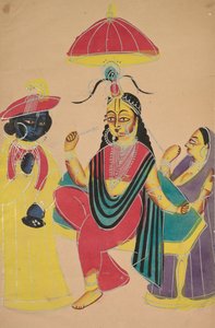 Krishna Radha mellett áll, aki egy széken ül, 1800-as évek. alkotó: Unbekannt