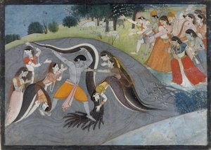 Krishna Subadung Kalia, A kígyódémon: Folio a Bhagavata Purana sorozatból, kb. 1785. alkotó: Unbekannt