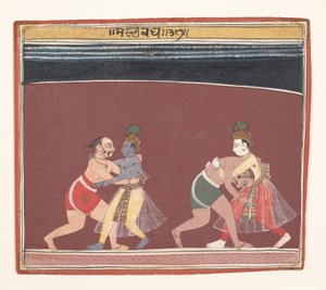Krishna és Balarama harcol a gonosz király Kamsas Birkózókkal..., kb. 1650. alkotó: Unbekannt