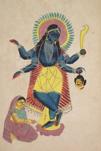 Krishna mint Kali, Radha imádta, 1800-as évek. alkotó: Unbekannt