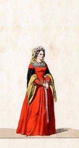 Várakozó hölgy, Shakespeare VIII. Henrik drámájának jelmezterve, XIX. alkotó: Unbekannt