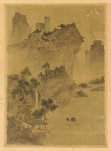 Táj: vízen túlnyúló sziklák - pavilon és fenyők, Valószínűleg Ming-dinasztia, 1368-1644. alkotó: Unbekannt