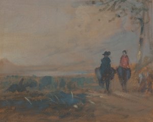 Táj tóval és két lovagló alakkal, kb. 1820. alkotó: Unbekannt