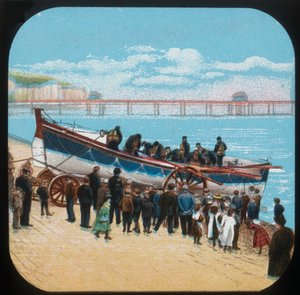 Mentőcsónak vízre bocsátása, c1900. alkotó: Unbekannt