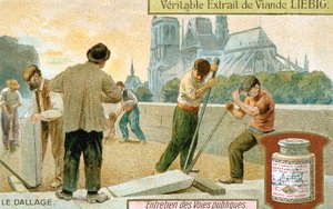 Burkolólapok lerakása egy párizsi utcában, c1900 alkotó: Unbekannt