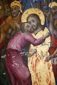 Júdás Freskó csókja az izraeli jeruzsálemi Szent Sír templomból alkotó: Unbekannt