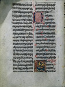 Levél a Bibliából: Kezdő E: Összefonódott oroszlánok és kígyók 1/2 kivágott levél, c. 1225-50. alkotó: Unbekannt