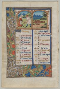 Levél egy órakönyvből: Június naptári oldala, c. 1510. alkotó: Unbekannt