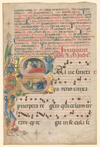 Leaf from a Gradual: Historiated Initial S[alve Sancta Parens] a Szűz születésével recto, c. alkotó: Unbekannt