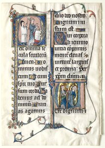 Levél egy misekönyvről két historiált kezdőbetűvel: Initial P[er omnia centuries saeculi]..., c. 1300 alkotó: Unbekannt