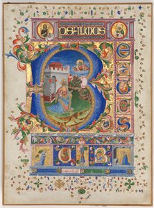 Levél egy zsoltárról historiált B kezdőbetűvel: Dávid király, c. 1450. alkotó: Unbekannt