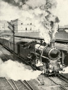 Budapest elhagyása. Gyorsvonat indul a központi pályaudvarról, 1935-36. alkotó: Unbekannt