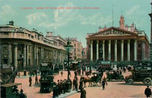 London, Bank of England és Royal Exchange, 1910 alkotó: Unbekannt