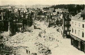 Louvain a német bombázás után: a lerombolt város egy része, 1914, 1920 körül. alkotó: Unbekannt