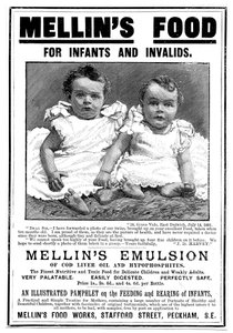 A Mellins Emulsion, csukamájolaj alapú étrend-kiegészítő magazin reklámja, c1890 alkotó: Unbekannt