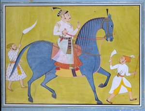 Maharaja Pratap Singh of Sawar lovaglás, két gyalog kísérővel, c1700 alkotó: Unbekannt