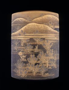 Makie lakk inro stilizált fenyőfákkal és dombokkal díszítve, késő Edo időszak, Japán, 1750-1850 alkotó: Unbekannt