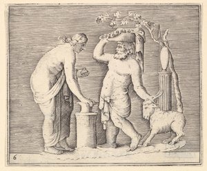 Férfi és nő feláldoz egy kecskét, megjelent kb. 1599-1622. alkotó: Unbekannt
