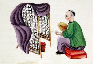 Selyemhernyógubókat szárító ember, 19. század alkotó: Unbekannt
