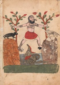 Az ember sorsa avagy a sárkány által lakott kútban menedéket kereső ember, Folio..., 18. század. alkotó: Unbekannt