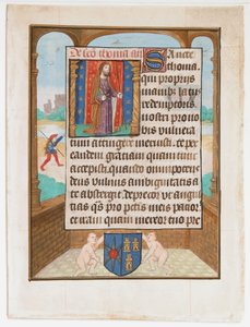 Kéziratos levél Szent Tamással, egy Órakönyvből, kb. 1500. alkotó: Unbekannt