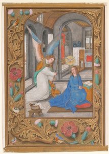 Kéziratos levél az Angyali üdvözlettel, egy Órakönyvből, kb. 1500-1525. alkotó: Unbekannt