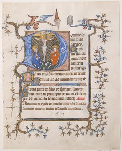Kéziratos levél a keresztre feszítéssel D-ben, egy Órakönyvből, kb. 1350. alkotó: Unbekannt