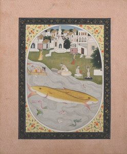 Kéziratos festmény hindu tantrikus jelenettel, két halat ábrázolva, 1800-1820. alkotó: Unbekannt
